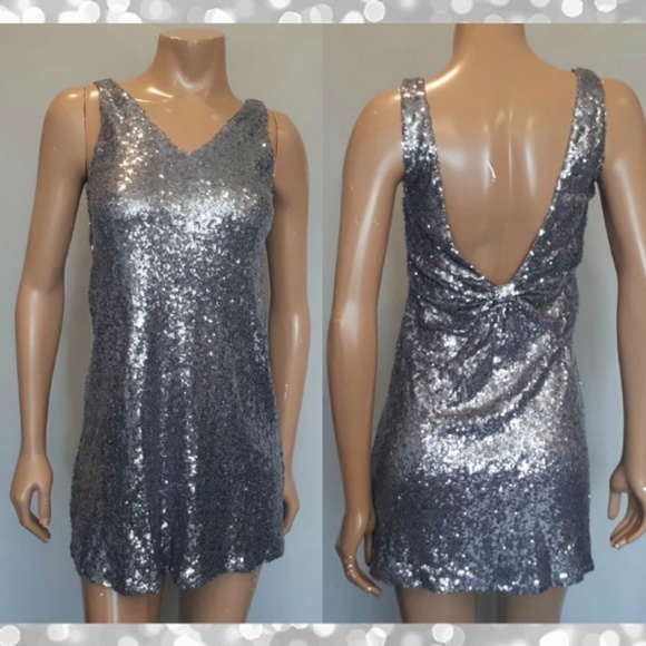 Forever 21 Dresses & Skirts - Forever 21 Silver Sequin Mini Dress Low Bow Back